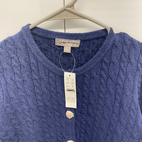 J.Crew Odette Cable Knit Sweater Lady Jacket Cotton-Blend Bouclé Navy XS NWT - Picture 7 of 8
